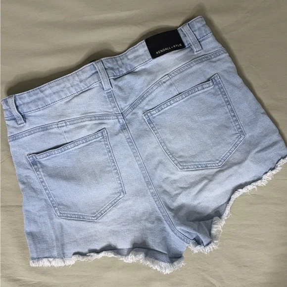 Kendall + Kylie Light Wash High Rise Distressed Cutoff Denim Shorts - Picture 2 of 4